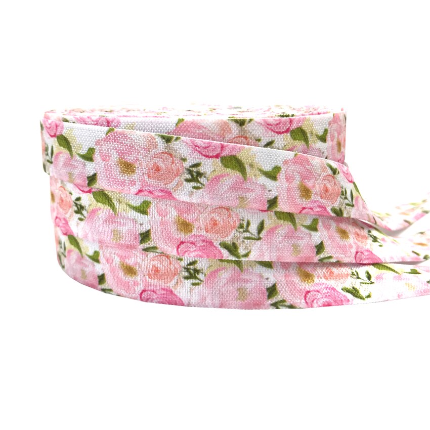 5 yards 16mm søte blomster bladfold over elastiske bånd baby pannebånd jenter hårbånd hår tilbehør håndverksutstyr