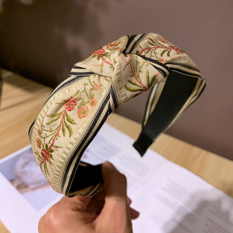 Bohemian Nationale Wind Haarband Katoen Linnen Getande Anti-Slip Korea Brede Hoofdbanden Voor Vrouwen Borduren Hoofd Gesp Haarbanden
