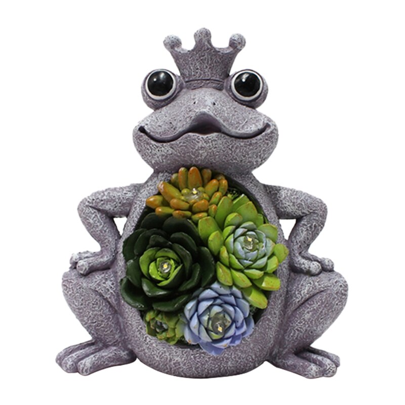 Solar Garden Statue Frog Ornament with Succulent 4 LED Lights Outdoor Lawn Decor