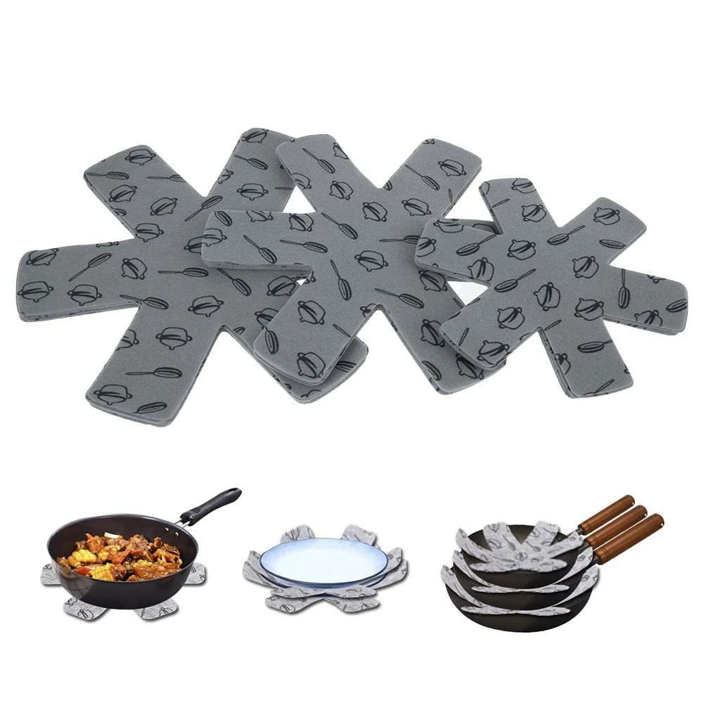 15Pcs Pot & Pan Protectors Grey/Red Non Slip Print Divider Pads to Prevent Scratching Separate and Protect Surfaces for Cookware