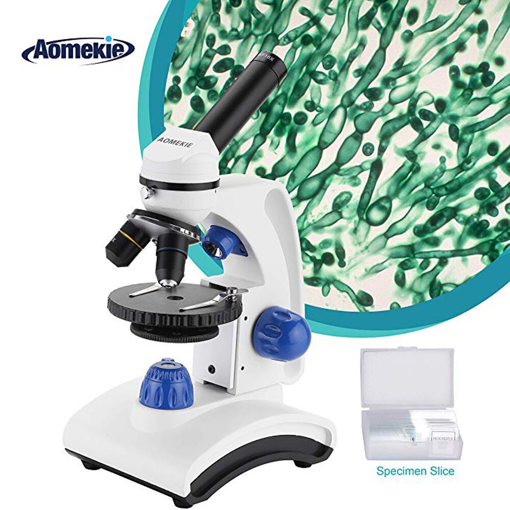 AOMEKIE Biological Microscope 64-640X Compound Monocular Microscopes with Slides Dual Led for Kids Students