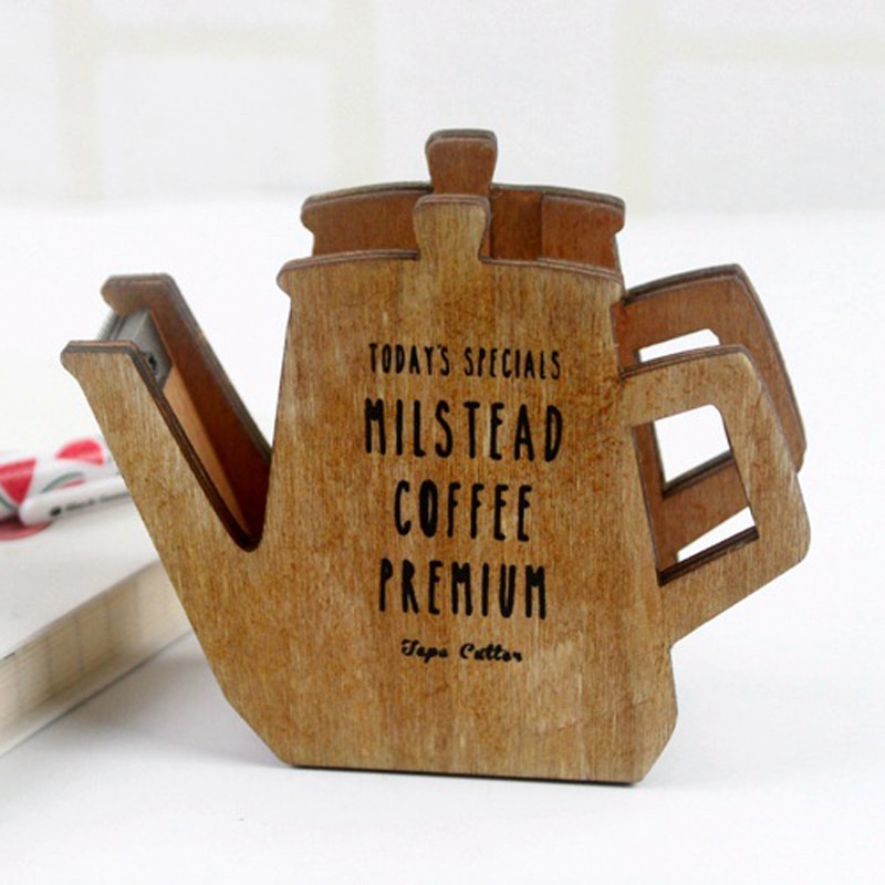 tape dispenser Transparent tape cutter retro coffee pot shape wood adhesive tape machine tape for sealing packing machi