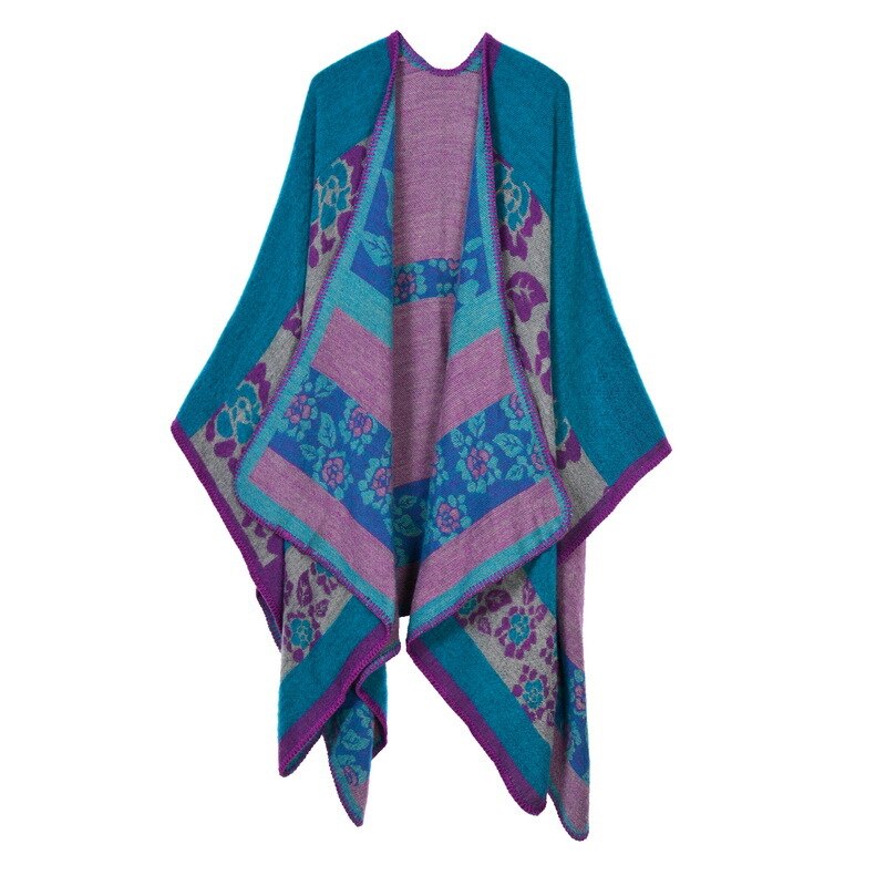 Hiver femmes réversible surdimensionné couverture Plaid pull Poncho Cape châle et enveloppes Cardigans épaissir pashmina écharpe: 5