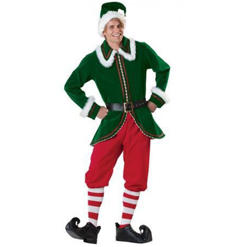 Deluxe de Navidad elfo verde de los hombres traje de Navidad de actuación escenario de Cosplay disfraz de Navidad