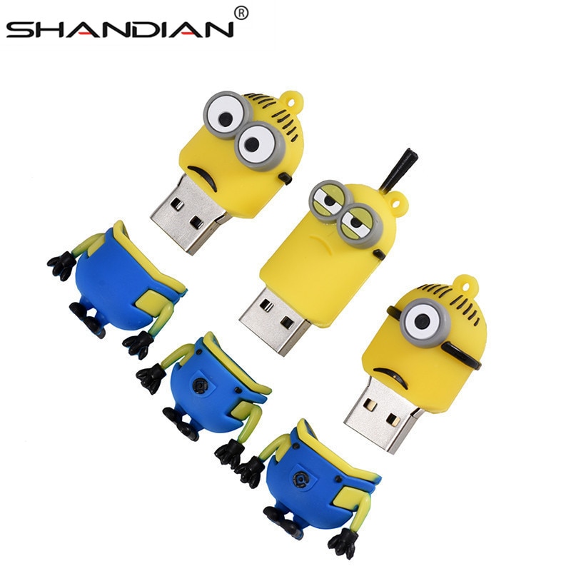 SHANDIAN Funny mini usb flash drive cute Yellow people 4GB 8GB 16GB 32GB 64GB 128GB pen drive memory flash drive Exempt postage