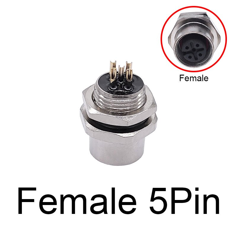 M12 Sensor Connector panel back mount Waterproof Flange Socket threaded coupling Male&amp;Female 3 4 5 8Pin A Type: Female 5pin