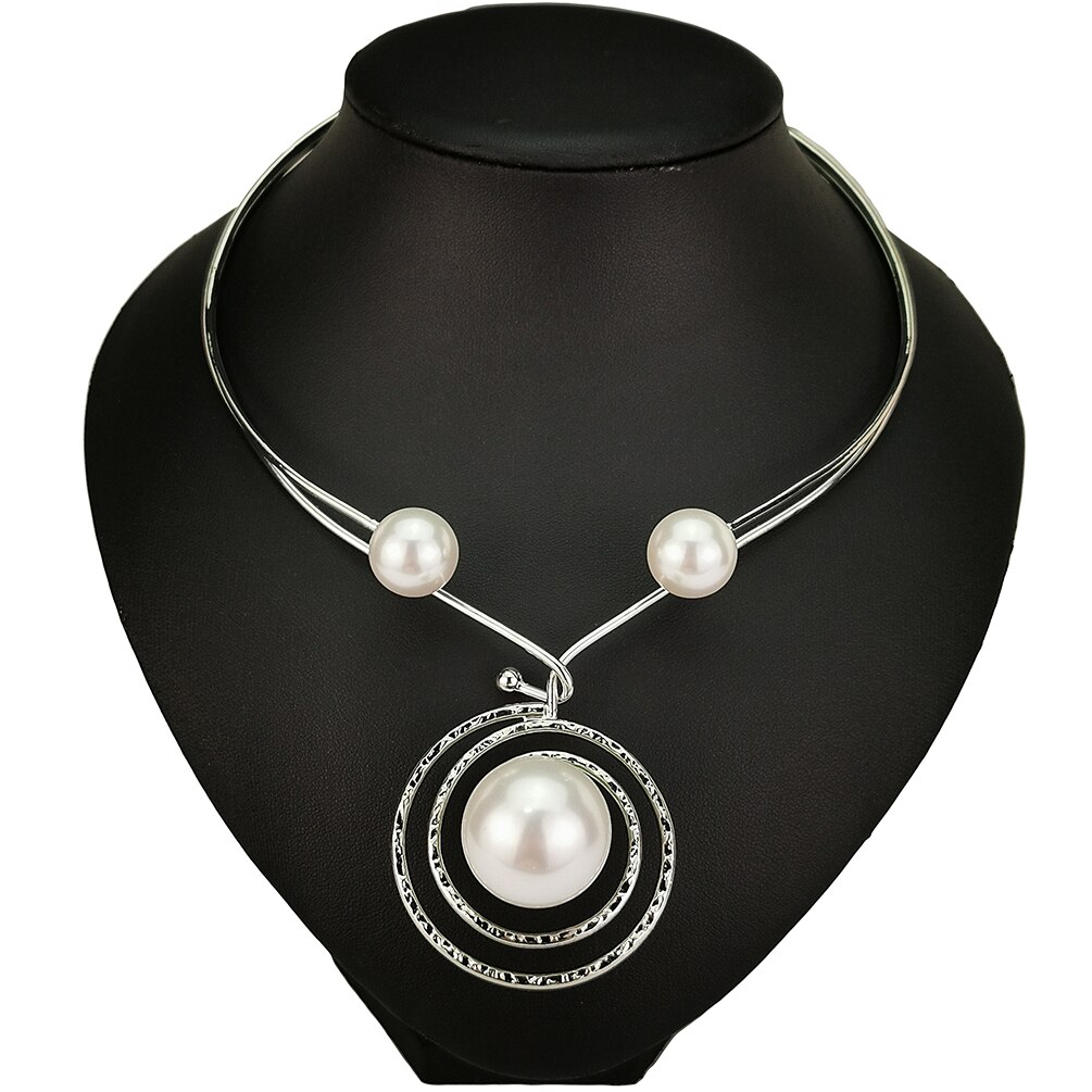 Grande imitataion pérola gargantilha torques gargantilha colar feminino colar de liga pingentes colares de jóias de moda ukmoc: Silver Necklace