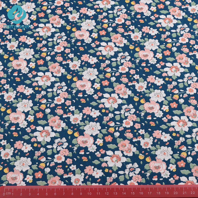 Fabric Meter Dark blue with Flowers Cotton Fabrics Women Baby Girls Dresses Skirts Sewing Cloth Blanket Cushion DIY Sewing Telas