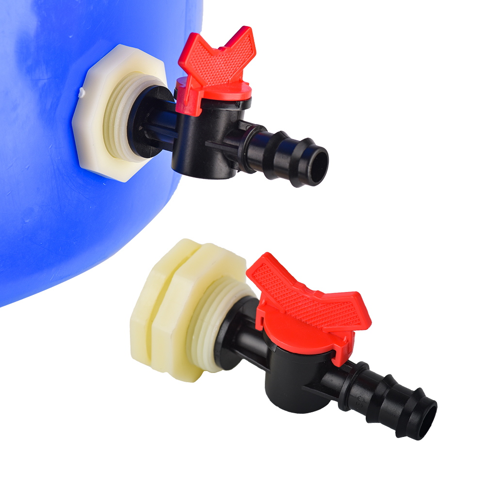 3/4 Inch PVC Rain Barrel Bulkhead Valve Adapter with 16、20mm Hose Adapter for Aquariums Water Tanks Pools