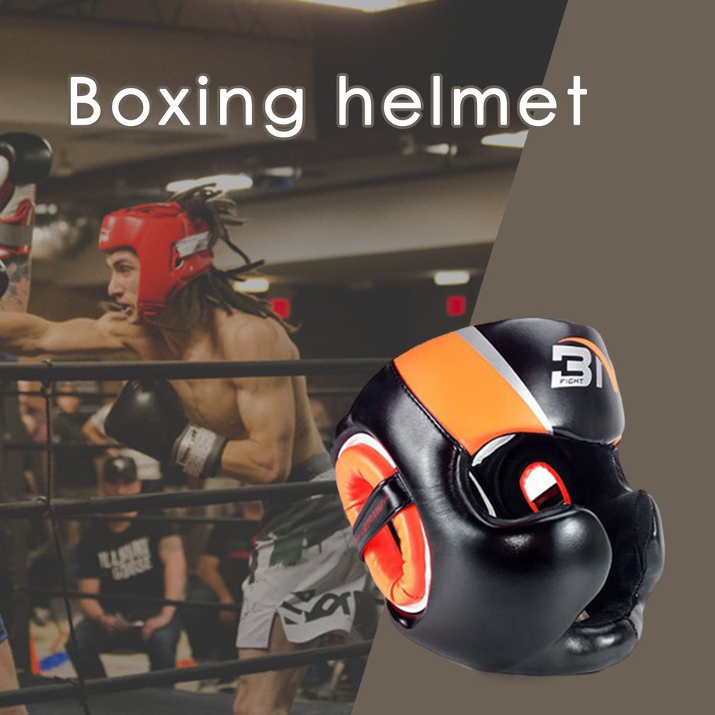 Full-Covered Boxing Helmet Muay Thai PU Leather Training Sparring Boxing Headgear Gym Equipment Taekwondo Head Guard
