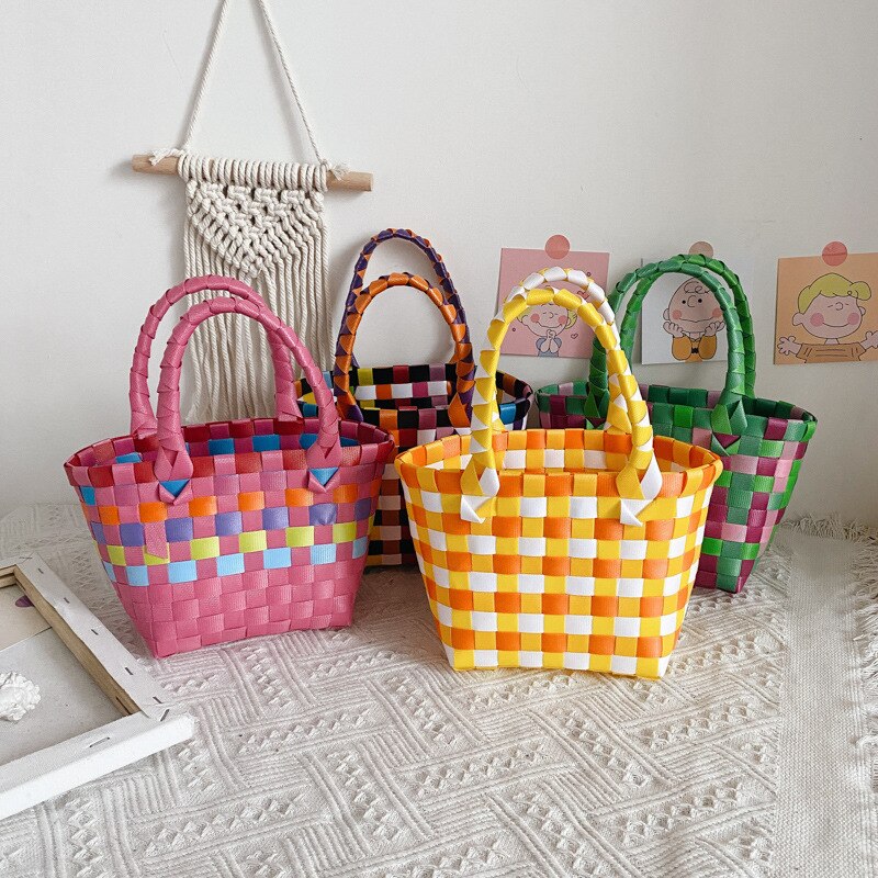 Summer Kids Straw Hand Bag Tote Woven Baby Girl Beach Handbag Toddler Boy Rattan Small Wallet Bag