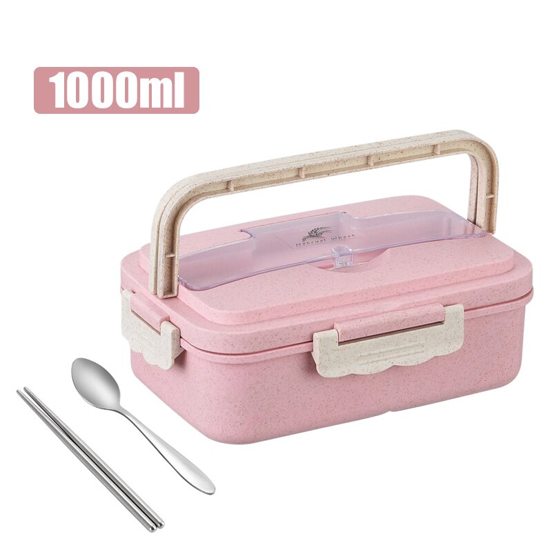 BPA Gratis Draagbare Lunch Box Milieuvriendelijke Tarwe Stro Draagbare Microwaveble Bento Box Voedsel Opslag Container Voor Kinderen Student: Pink