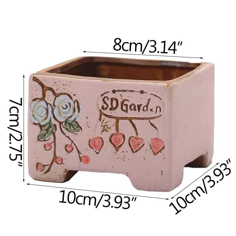 Strongwell Ademend Relief Handgeschilderde Bloempot Rechthoekige Keramische Planter Home Office Decoratie Succulent Bloempotten