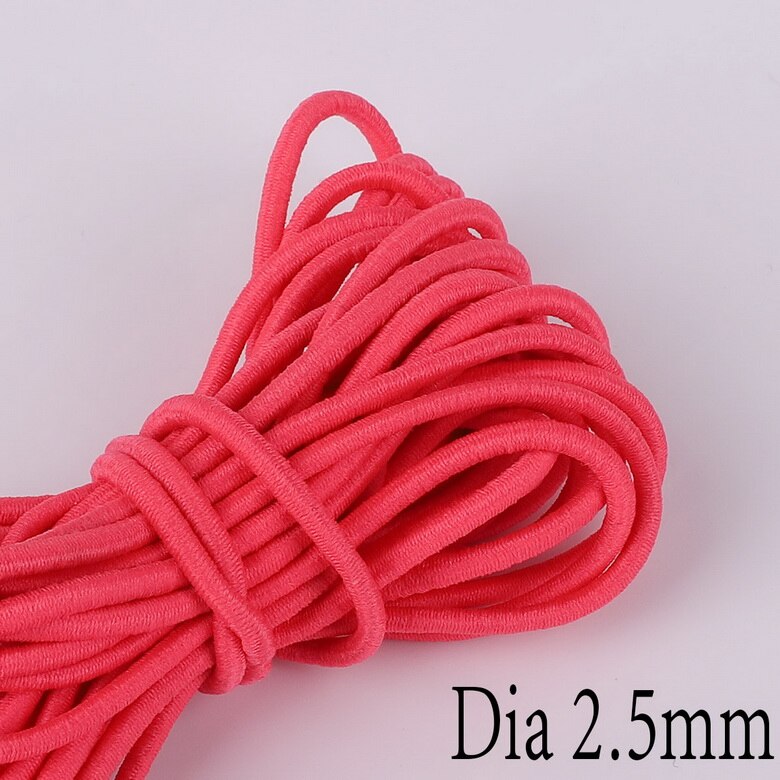 Cuerda elástica de 5 metros de largo, 2,5mm de ancho, banda de goma redonda colorida de , línea elástica para accesorios de costura artesanal: Peach
