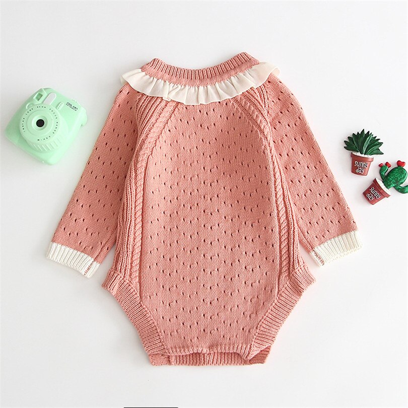 Gebreide babykleding herfst baby romper meisje jumpsuit holle lange mouw baby baby meisje romper trui kleding baby onesie