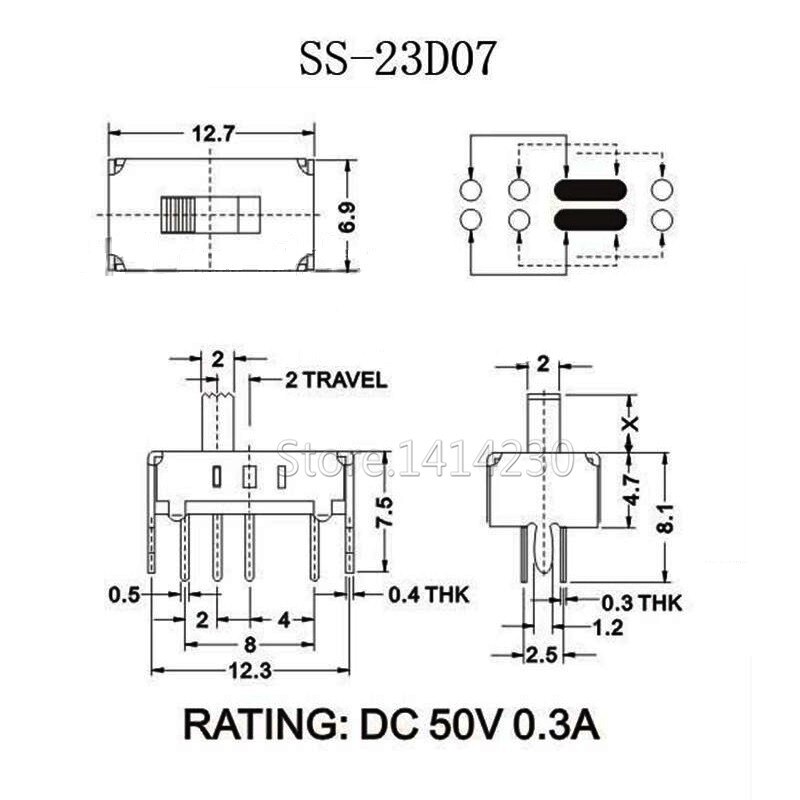 10 piezas SS23D07 8 pines 3 posiciones 2P3T interruptor de palanca doble interruptor deslizante Vertical longitud del mango 5MM soporte