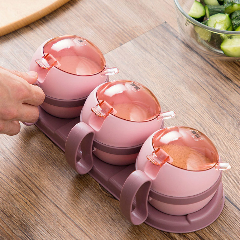 Plastic Kruiderij Box met Cover voor Huishoudelijk Gebruik Drie stuk Keuken Zout Tank Kruiden Doos Spice Container