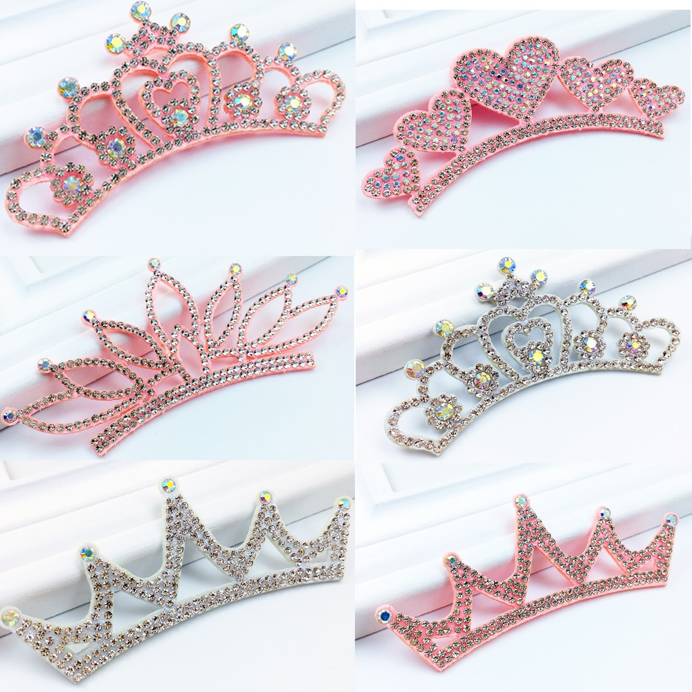 4 stuks kleurrijke, schattige prinsessen zilveren strass kroon applicatie doek voor knutselen/bruiloft/kleding decoratie patch diy accessoires