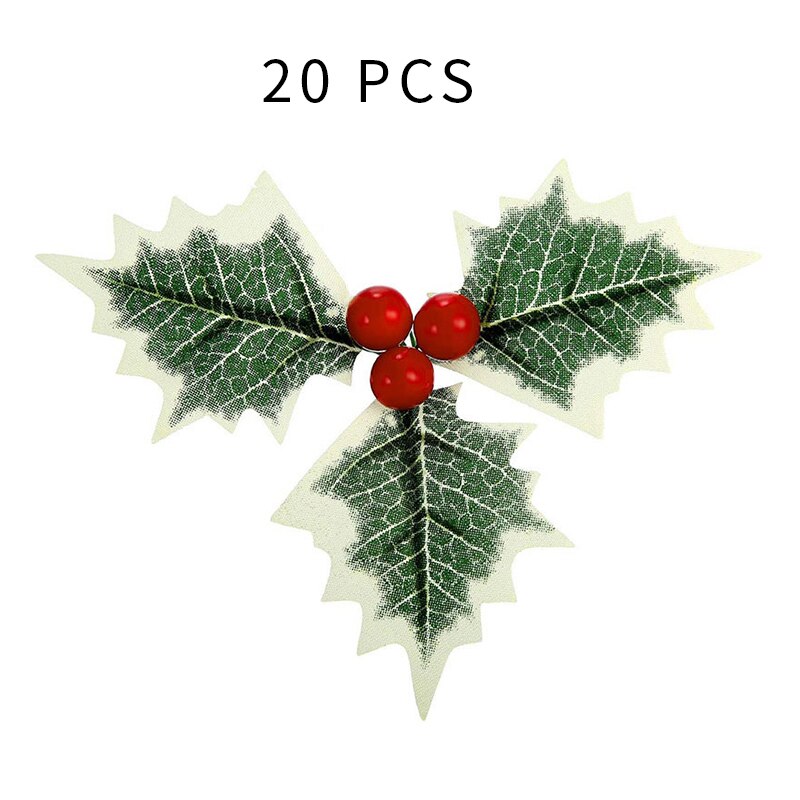 Plastic Flower Artificial Leaf Leaves and Artificial Holly Berries Red Cherry Little Fruits Christmas Wedding Home Decoration: 20PCS Red Fruits