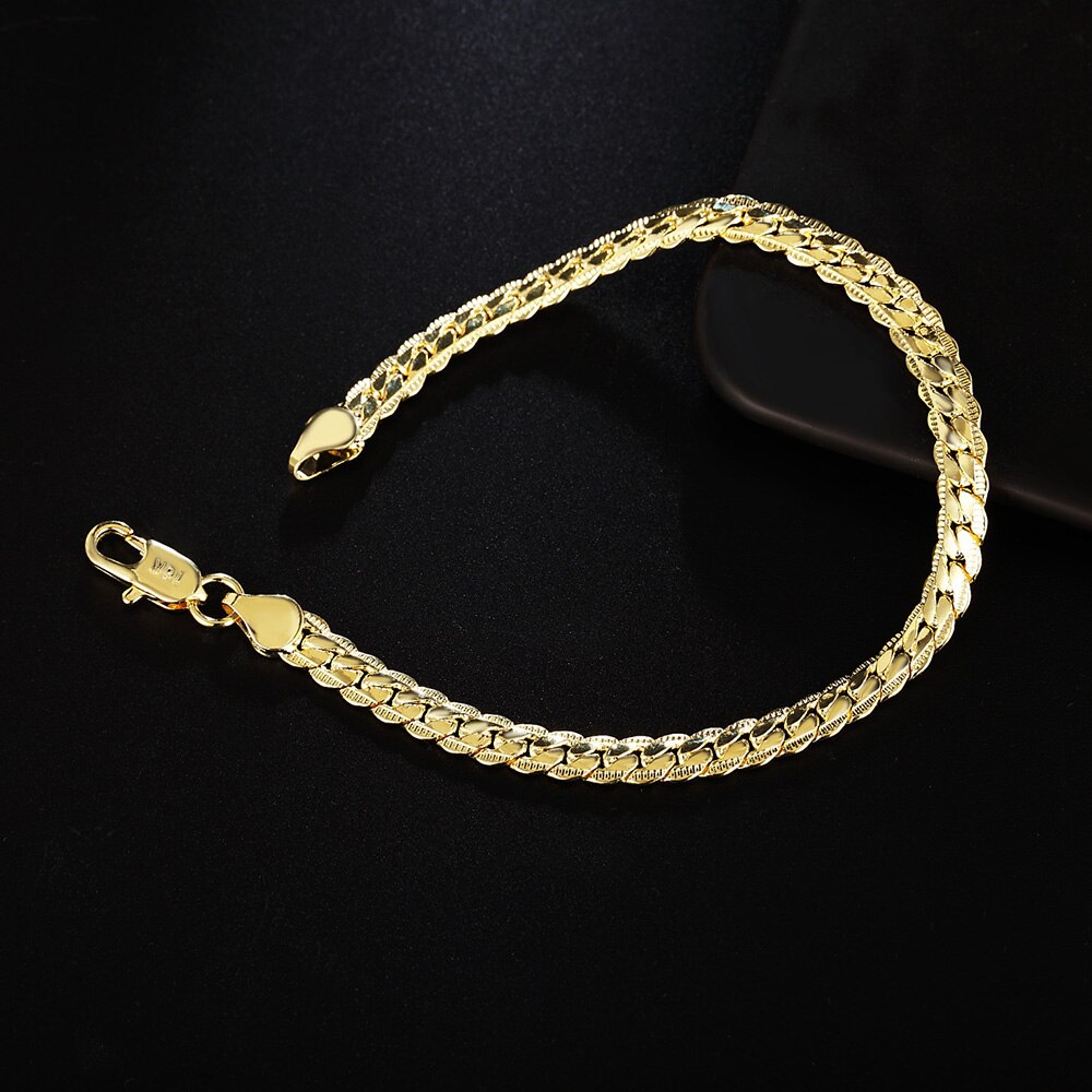 Fijne 925 Stamped Verzilverd 18K Gold 6Mm Chain Armbanden Neckalce Voor Vrouwen Mannen Mode Bruiloft Accessoires Sieraden sets