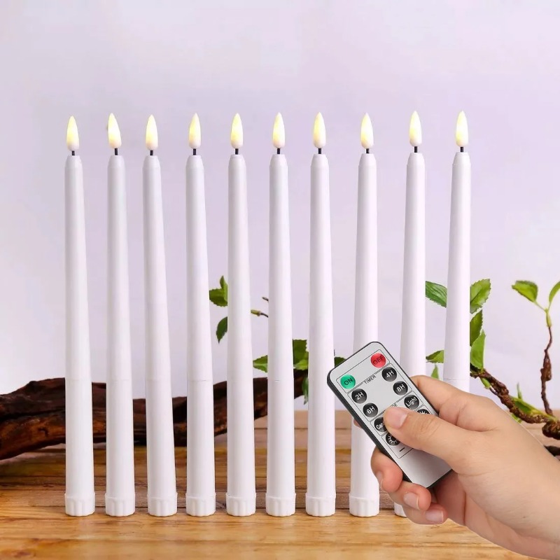 Bougies coniques LED sans flamme vacillantes avec télécommande à 10 touches, bougeoirs ivoire à piles de 11 pouces, décoration de noël pour la maison et le mariage