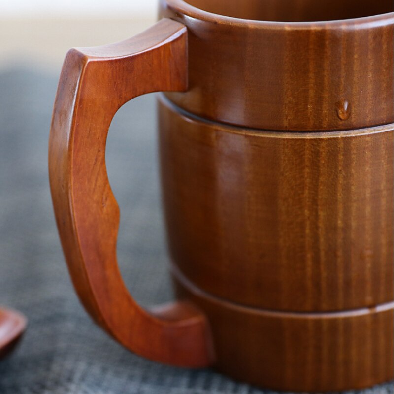 Ręczny kufel robić piwa drewna okrągłe usta 500-600ml kubek wody robić piwa filiżanka na mleko i kawę z łyżeczką