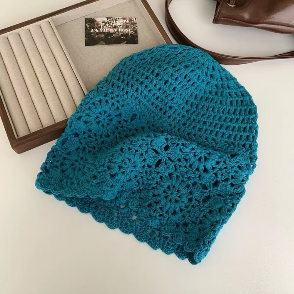 Bohemian Style Crochet Flower Knitted Hat Thin Korean Lace Woven Cap Handmade Apparel Accessories Hollowed Out Beanie Cap Casual: GRAY