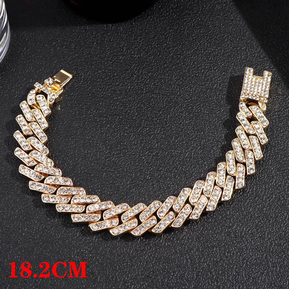 Miami Cuban Bracelets Anklet For Women Bling Full Rhinestone Paved Link Iced Out Hand Chain Jewelry Accessories: C011101GD