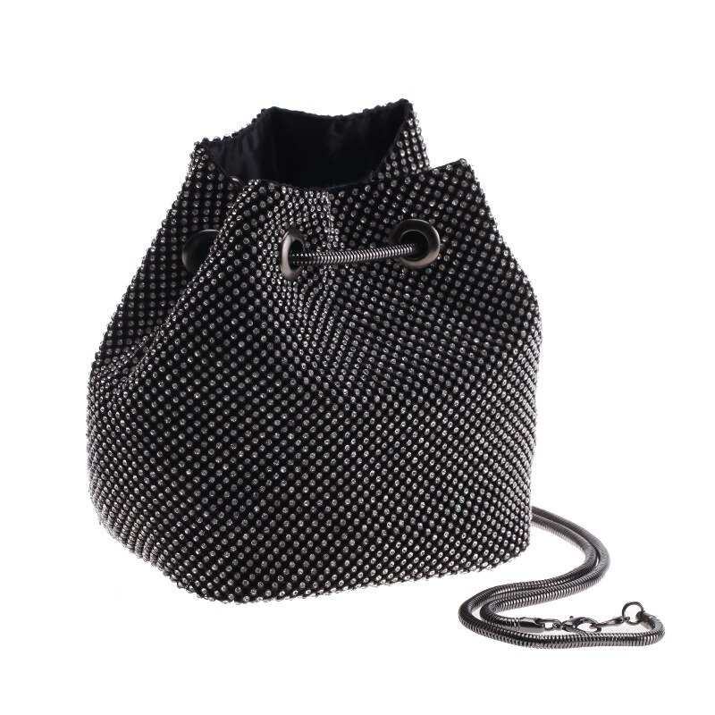 Glänsande strass hink väska kvinnliga mini kors body kedja axelväskor bankett kväll väska ins totes väskor