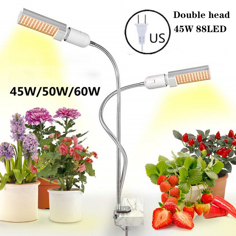 Led kweeklamp volledig spectrum 45w dubbele 50w flexibele led plantenzonlicht met intensiteit 60w e27 kasbloemen fytotherapie: 45w ons set
