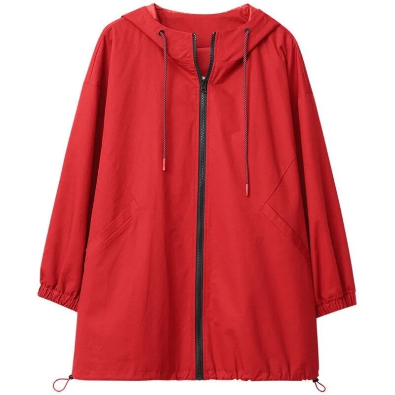 Chaqueta con cremallera para mujer, abrigo corto con capucha, informal, suelto, para primavera y otoño, 6XL, novedad de 2022