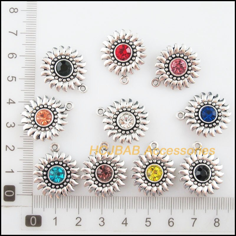 20 Sun Charms Tibetan Silver Tone Retro Mixed Crystal Pendants 20x24mm