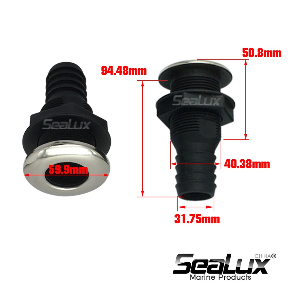 Sealux Straight Thru Hull with Stainless Steel 316 Cover with or without Flapper Nylon Plastic for Yacht Boat Marine: 31.75mm