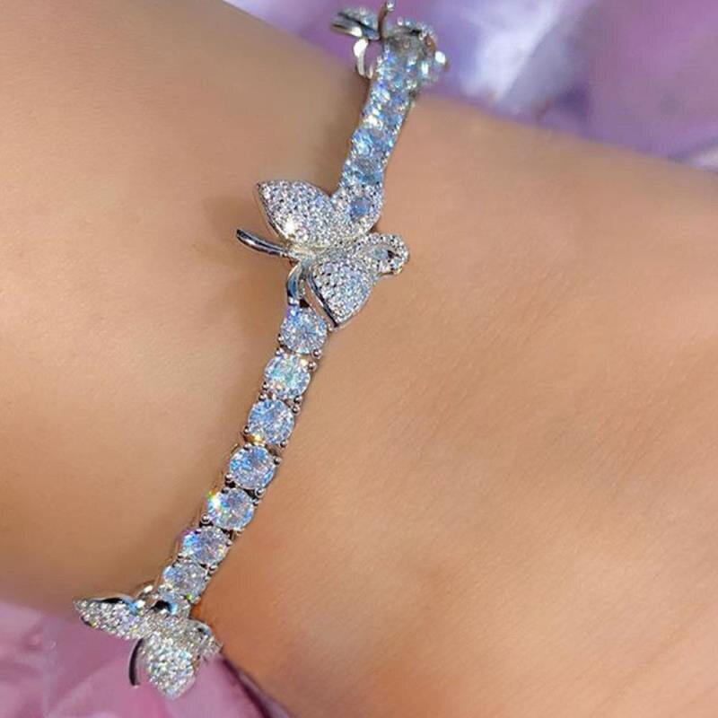 Kristall Zirkon Schmetterling Ankle Armbänder Für Frauen Strass Fuß Armbänder Bein Kette Strand Sandalen Boho Weibliche Schmuck