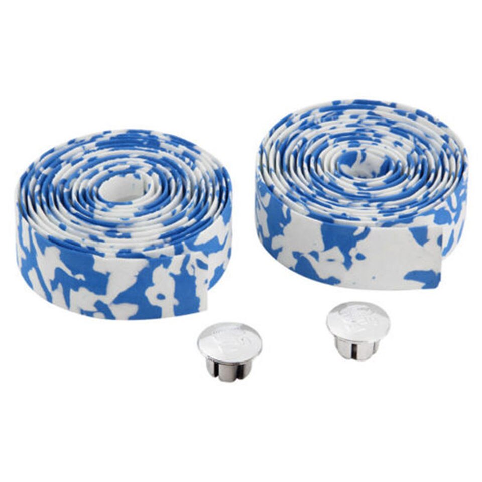 1 par de cinturón con asa para ciclismo cinta de manillar carretera deportes de bicicleta manillar corcho con cinta de recubrimiento con 2 Bar enchufes: Blue white