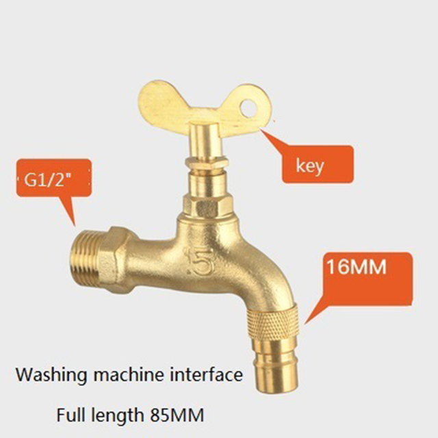 Wall Mount Brass Bibcock Washing Machine Tap Outdoor Garden Faucet With Lock Washing Machine Faucet car wash Faucet: K