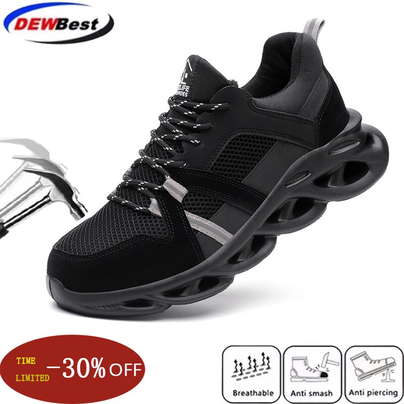 The breathable mesh fabric is light and comfortable, anti-smashing and puncture-proof safety shoes, steel toe cap work shoes
