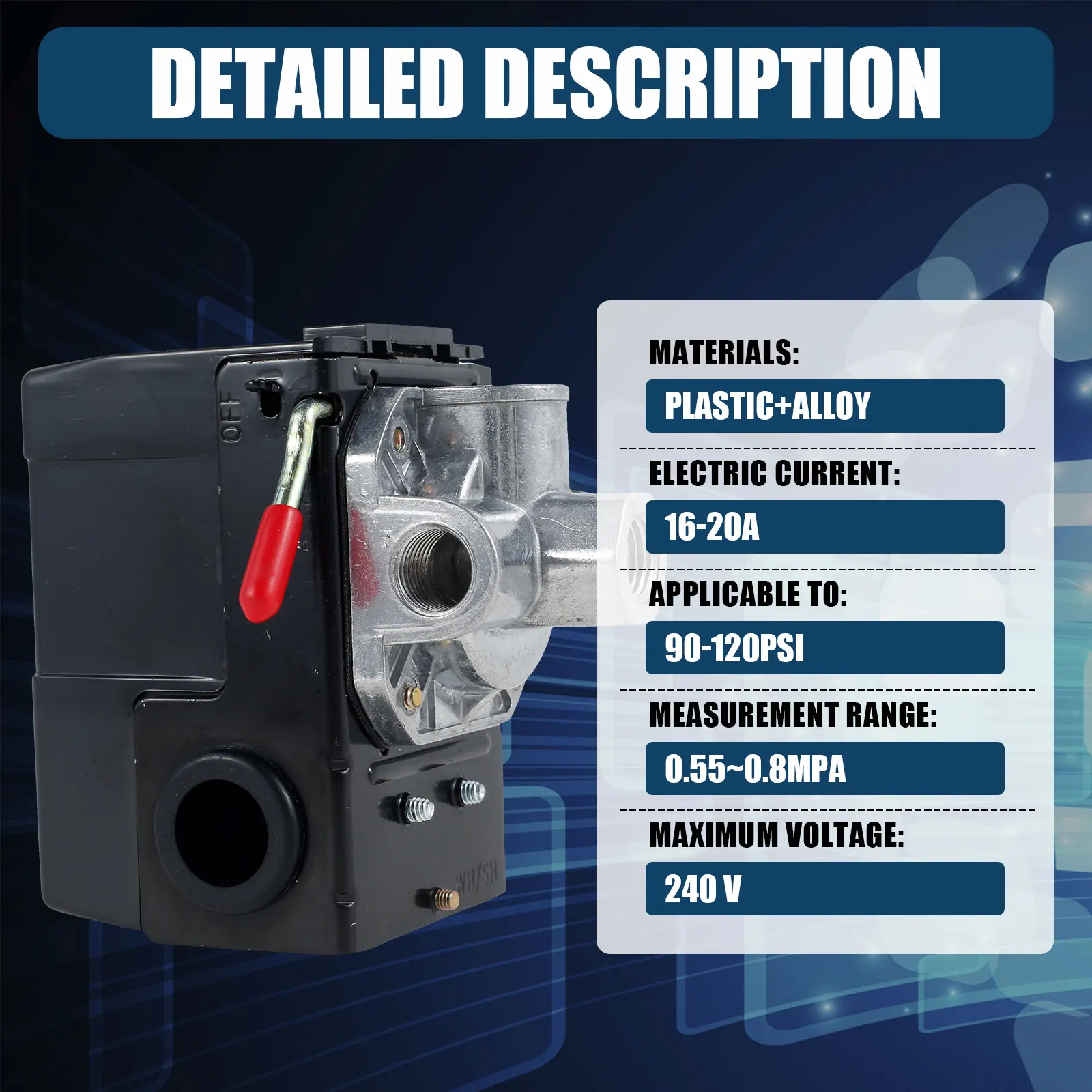 4 poorten 95-120 PSI luchtcompressor drukschakelaar 16-20A veilige luchtcompressor uitschakelaar luchtcompressor vervangende onderdelen