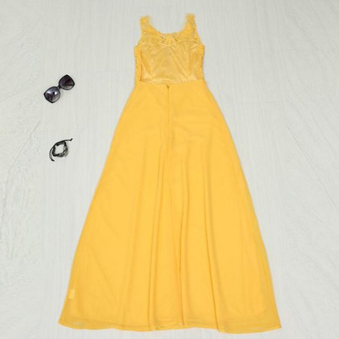 Women Formal Long Ball Gown Party Prom Wedding Bridesmaid Yellow party Dress Beading Hollow Out Vestidos Maxi Dress