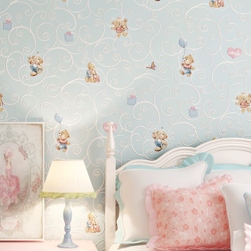 Cartoon Beer Muur Papier Voegen Dikke Kinderen Slaapkamer Meisje Jongen Kamer 3D Geweven Muur Papier