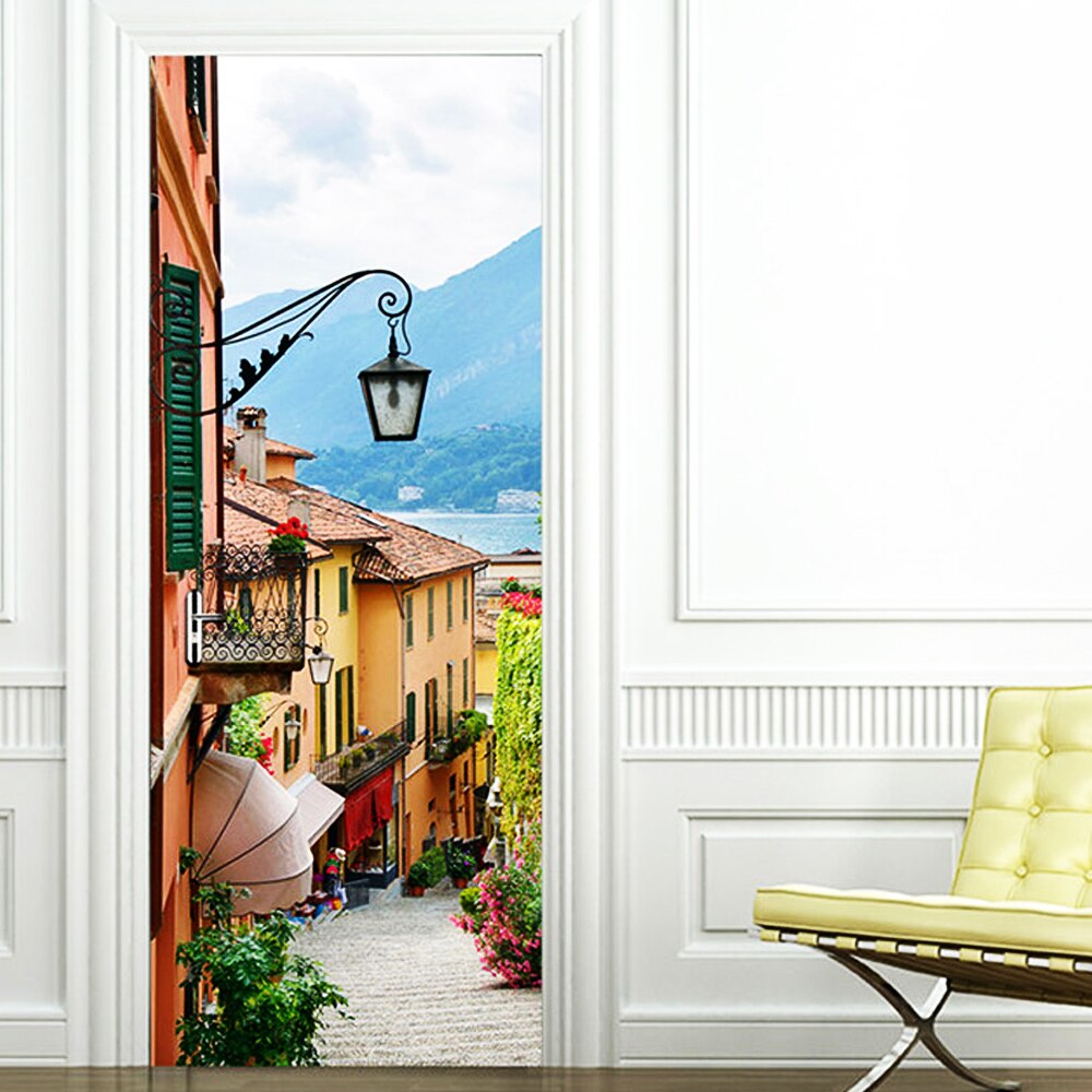 2 unids/set Luz de Calle Puerta arte Decor hogar DIY de 3D puerta pegatinas patrón de pared habitación decoración de la puerta del hogar Decoración