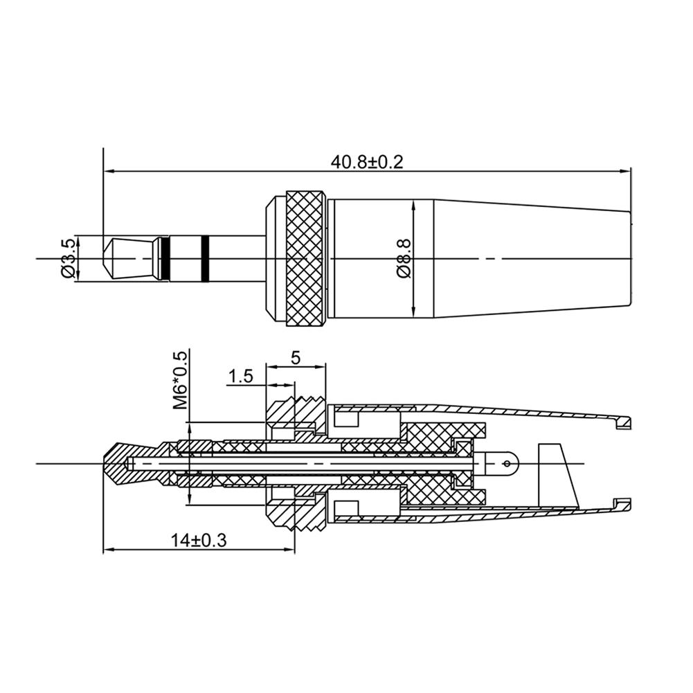 Stereo Solder Plug All-metal Female 3.5MM Stereo Plug With Internal M6 Thread For Wireless Microphone