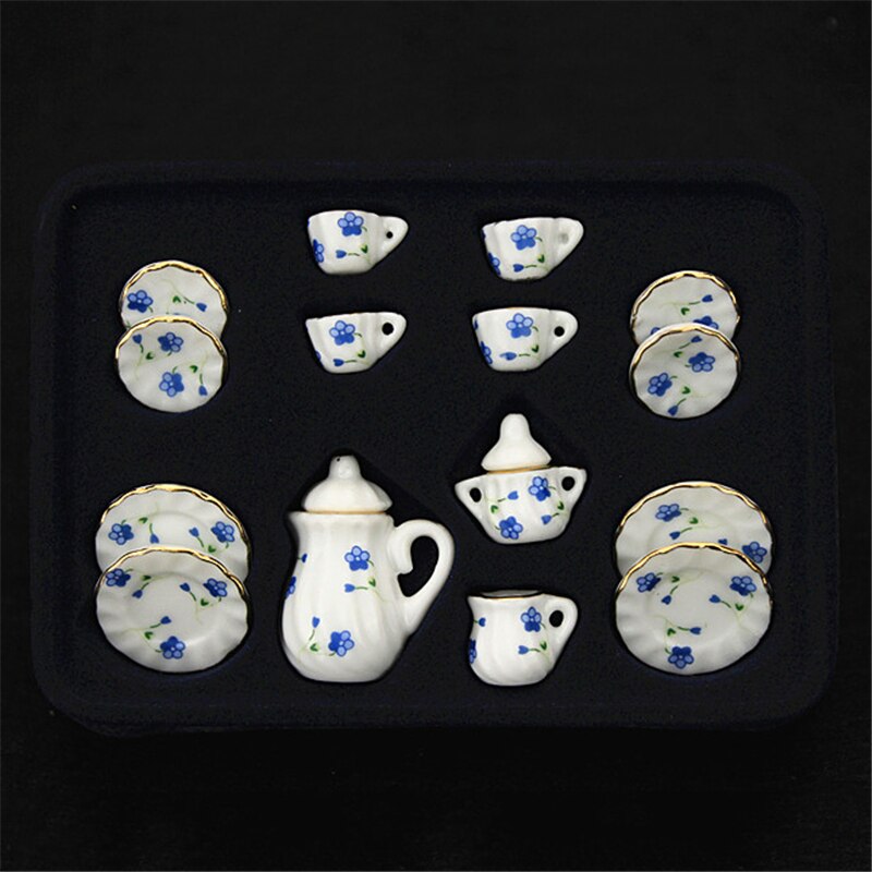 1:12 miniatur 15 stücke Porzellan Tee Tasse Set Chintz Blume Küche Geschirr Puppenhaus Möbel Spielzeug Für Kinder 19 Muster: SC0015