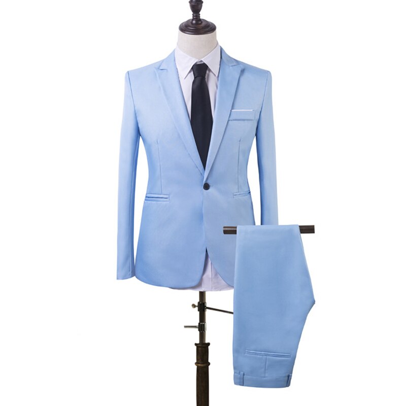 2 PCS Men Slim Fit Formal Business Tuxedos Suit Coat Pants Party Wedding Prom NFE99: Sky blue / XXL