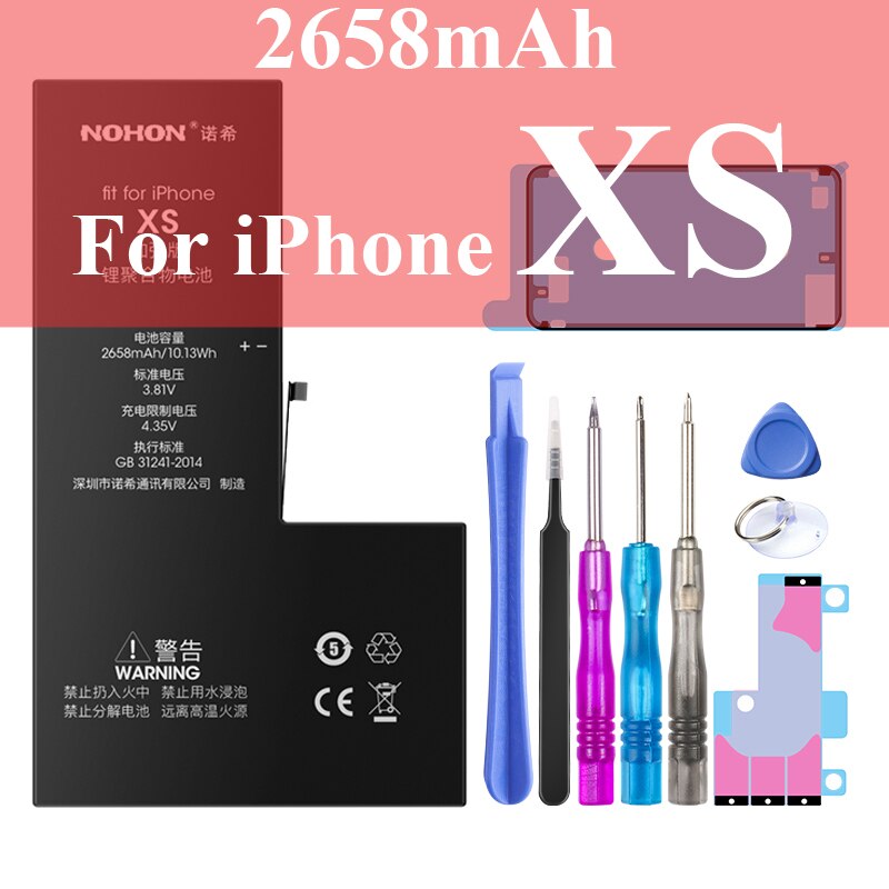 Nohon Battery For Apple iPhone 6s 6 7 8 Plus SE X Xr Xs Max 6sPlus 6sP 6P 7P 7Plus 8P iPhoneSE 1624mAh-3650mAh Batteries +Tools: 2658mAh For iPhoneXS