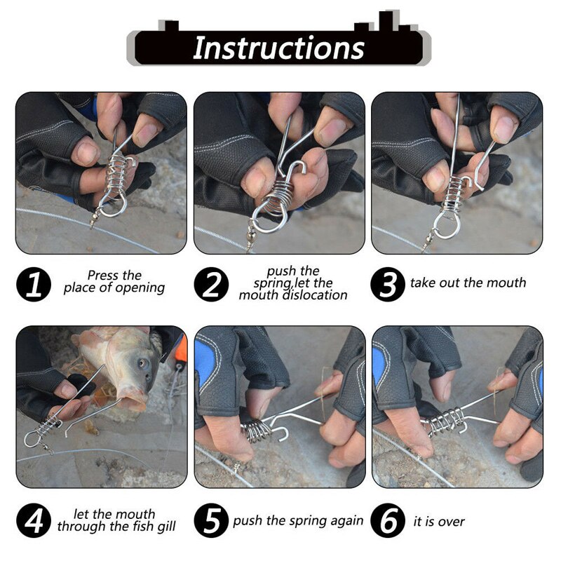 5 Snaps Stainless Steel Fish Clip Lock Live Fishing Stringer Belt Fish Buckle Clip Fish Lock 5 Snaps Stainless Steel Ropes Live