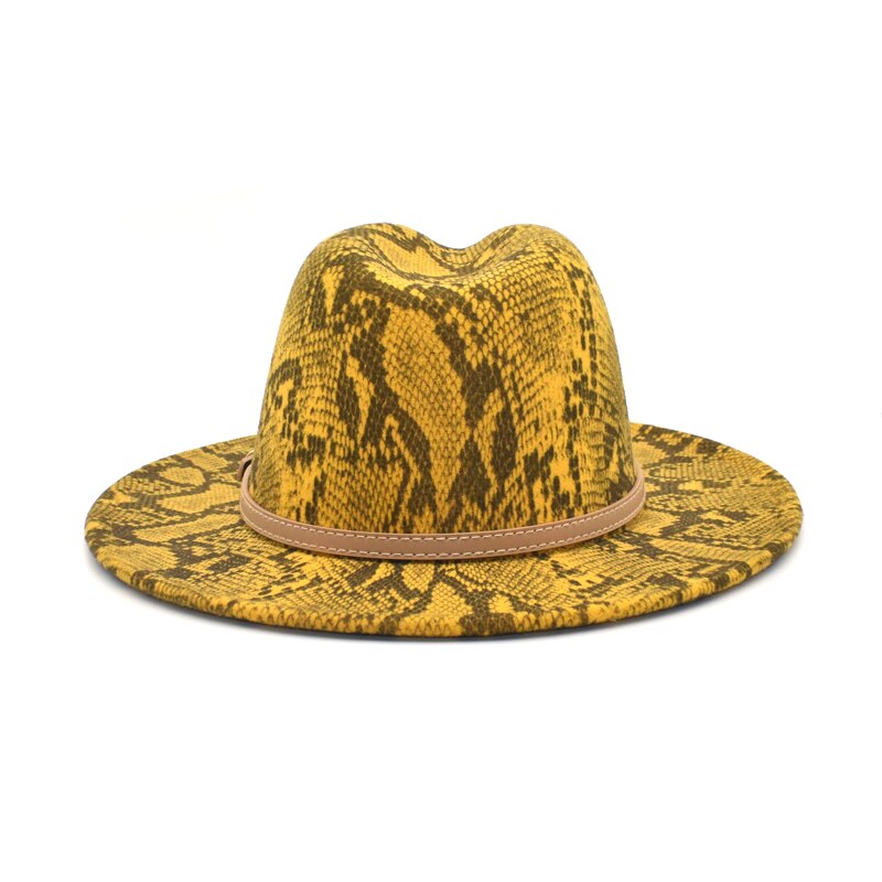 Fuodrao Snake Print Fedora Hoeden Voor Vrouwen Wide Brim Vilt Herfst Winter Britse Vintage Trilby Mannen Jazz Hoed F133