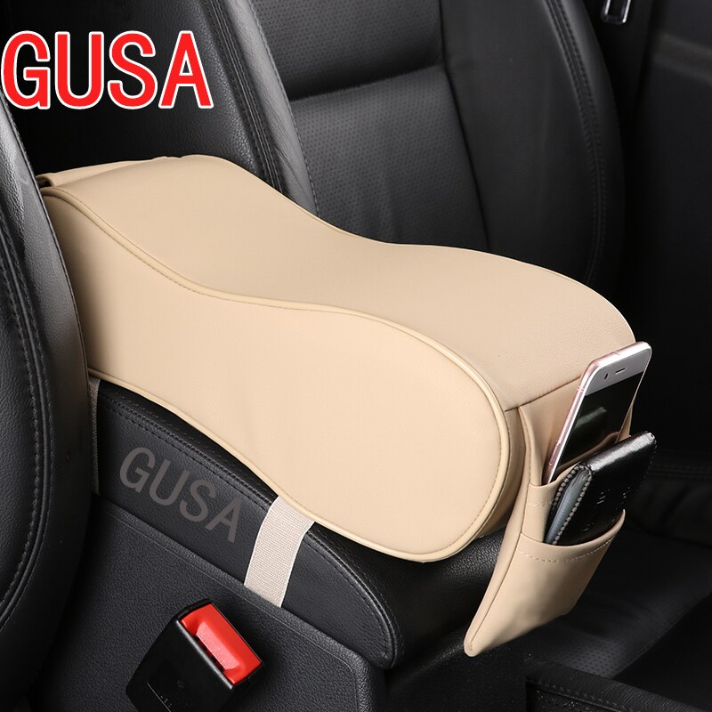 Lederen Auto Armsteun Pad Universele Auto Armleuningen Car Center Console Arm Rest Zetel Doos Pad Voertuig Beschermende Auto styling: Increase-beige
