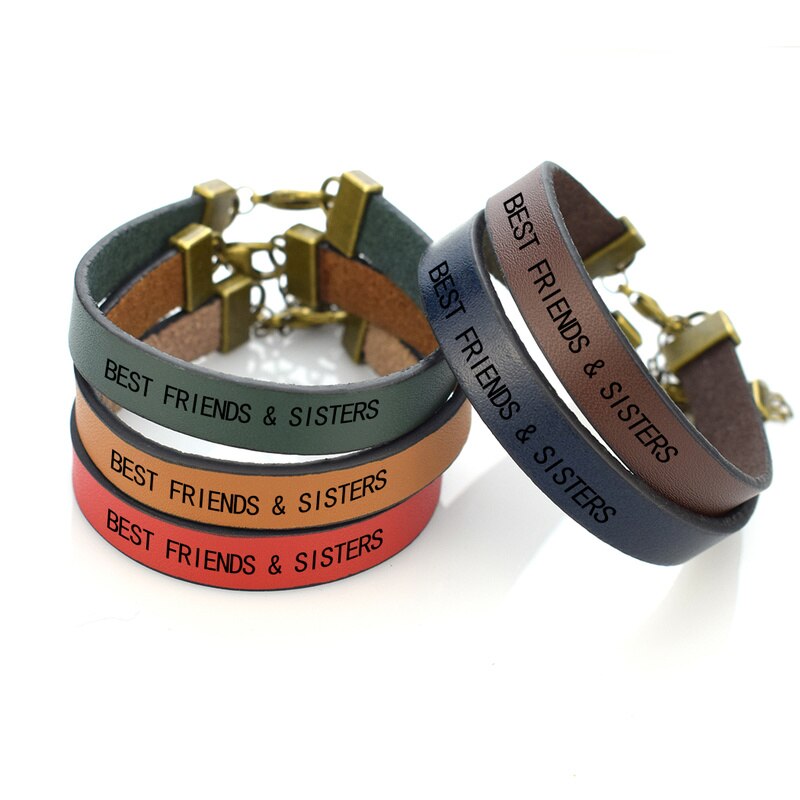 Bedste venner & søstre vintage læder indgraverede armbånd bff fødselsdag idé til hendes venskab til sjæl søster