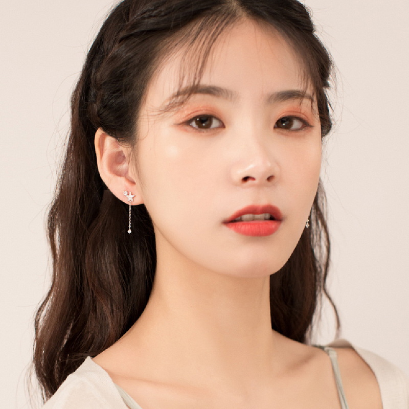 Minimalistischen Sterne Mond Asymmetrische Zucht Ohrringe 2022 Neue Quaste Kette Zirkon Anhänger Ohrringe Für Frauen lässig Schmuck